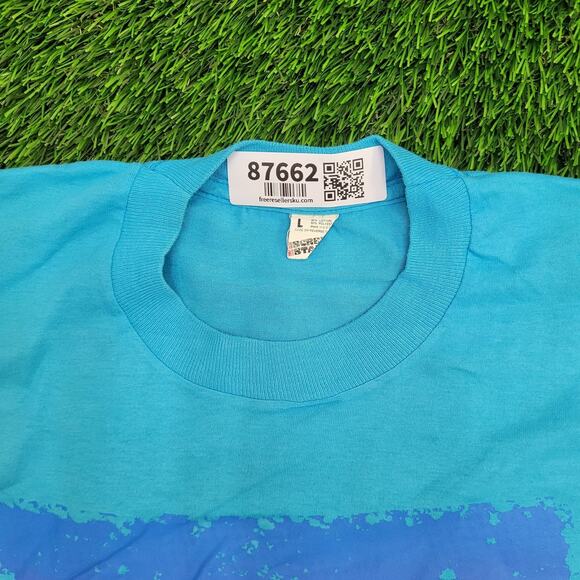 Vintage 80s Virginia-Beach Surfer Shirt Large 21x25 Blue - Picture 6 of 12